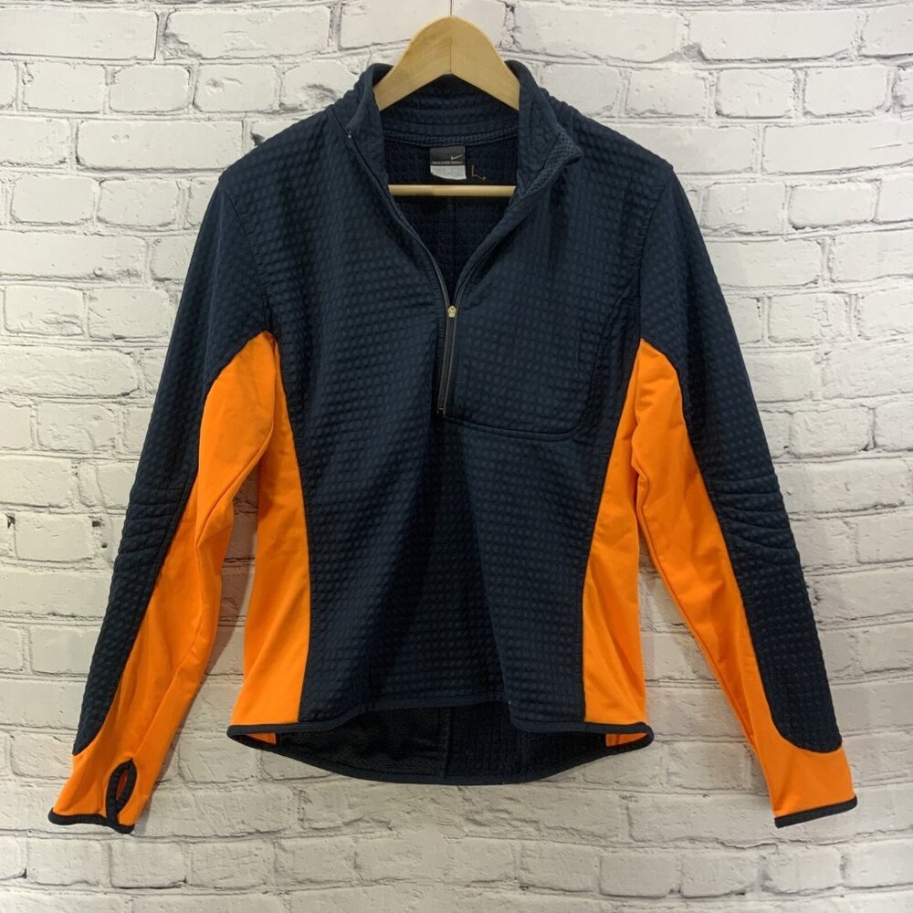 Nike Sphere Thermal Jacket Mens Sz M Blue Orange 1/3 Zip Thumb Holes